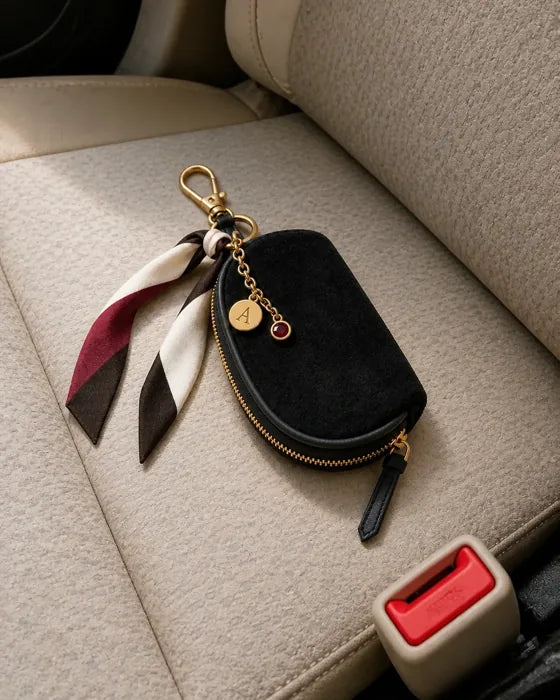 Lifestyle imagery: Styled Black Mini on a parked car seat